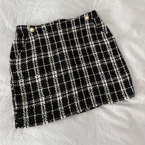 Have Black & White Plaid Tweed Mini Skirt with Pearl Buttons